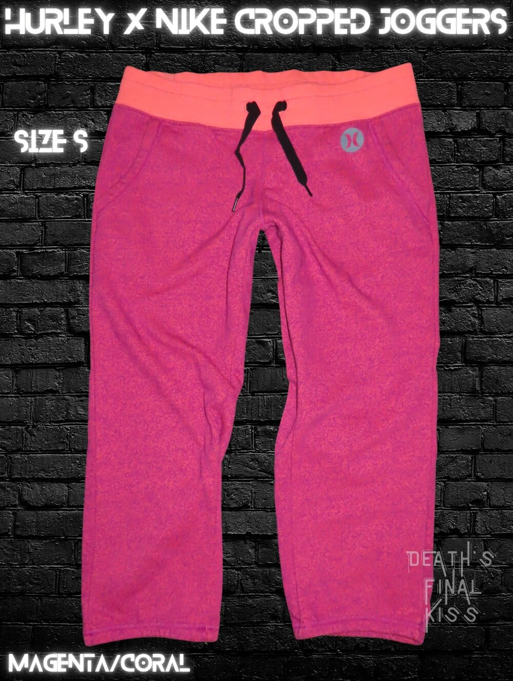Hurley X Nike Dri-fit Pink Coral Cropped Sweat Pants Joggers Pockets Low Rise S